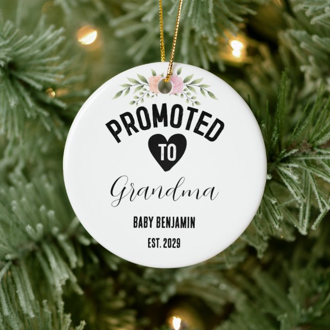 Promoted to Grandma Personalized Baby Name Ceramic Ornament (Tree)