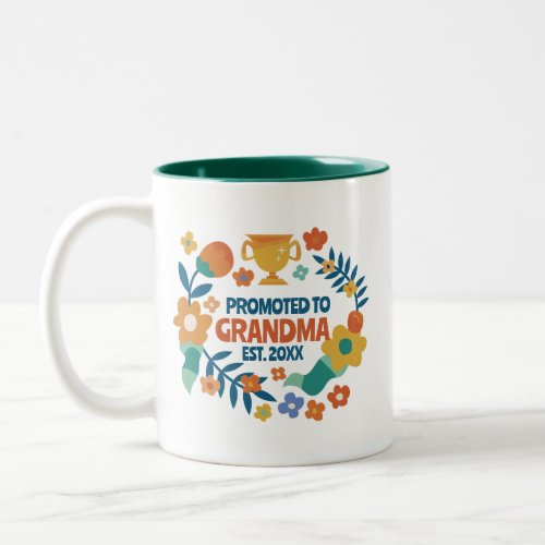 Promoted to Grandma Retro Flower Floral Wreath Two_Tone Coffee Mug