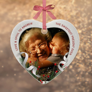 Promoted to Grandma Silver Frame 2 Photos Ceramic Ornament