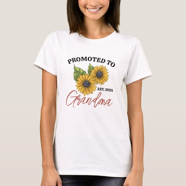 Promoted to Grandma Sunflower Floral Personalized T-Shirt (Front)