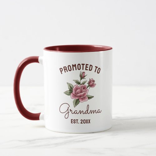 Promoted to Grandma Vintage Floral Pink Rose Mug