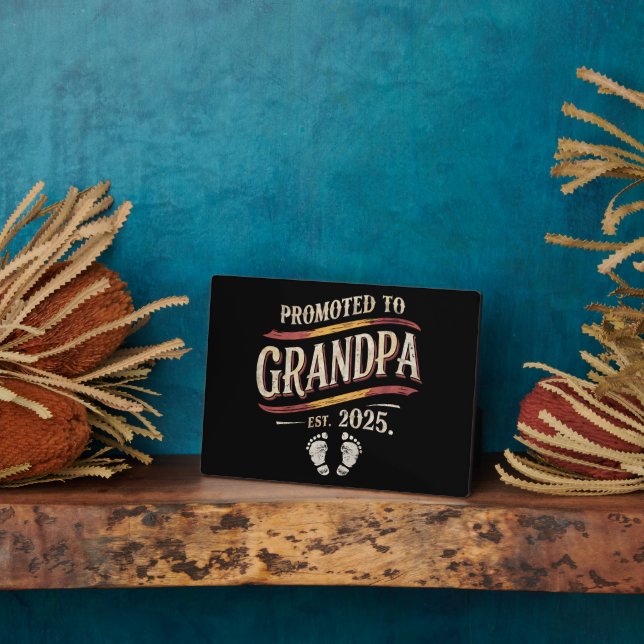 Promoted To Grandpa 2025 Grandpa est 2025  Plaque (Side)