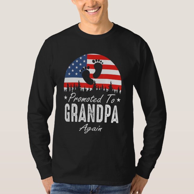 Promoted To Grandpa Again 2024 US Flag Father's Da T-Shirt (Front)
