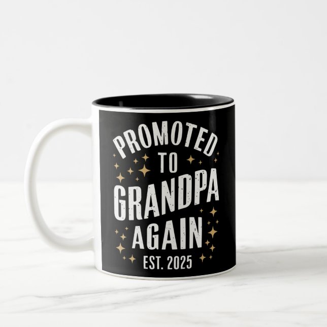 Promoted to Grandpa Again 2025 Soon Grandfather  Two-Tone Coffee Mug (Left)
