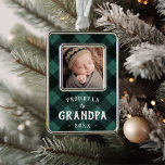 Promoted to Grandpa Baby Photo Christmas Ornament<br><div class="desc">Celebrate his first Christmas as a grandfather with this sweet photo ornament featuring a baby photo framed by classic green and black buffalo plaid. "Promoted to Grandpa" appears beneath in white rustic lettering,  along with the year.</div>
