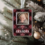 Promoted to Grandpa Baby Photo Christmas Ornament<br><div class="desc">Celebrate his first Christmas as a grandfather with this sweet photo ornament featuring a baby photo framed by classic red and black buffalo plaid. "Promoted to Grandpa" appears beneath in white rustic lettering,  along with the year.</div>