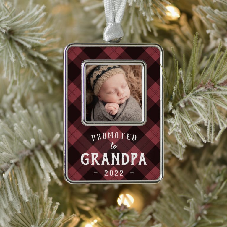 Promoted to Grandpa Baby Photo Christmas Ornament