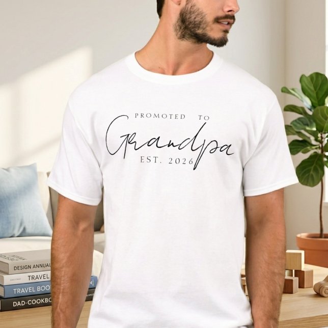 Promoted To Grandpa Classic EST Year Script Design T-Shirt (Creator Uploaded)