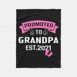 Promoted To Grandpa Est 2021 Funny New Grandfather Fleece Blanket