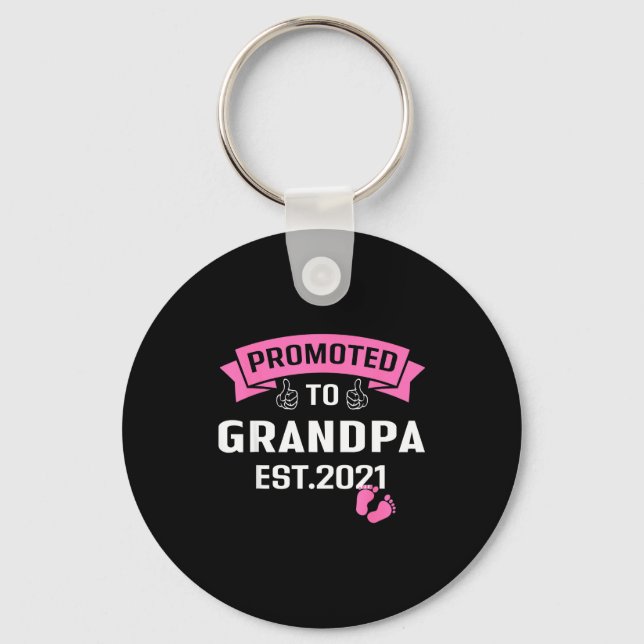 Promoted To Grandpa Est 2021 Funny New Grandfather Keychain (Front)