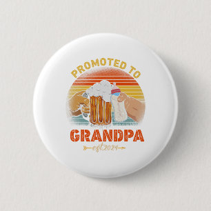 Promoted To Grandpa Est 2024 Fathers Day Vintage  Button