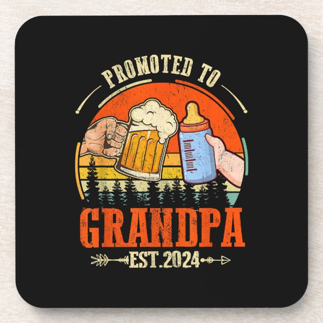 Promoted to Grandpa Est 2024 Retro Fathers Day New Beverage Coaster (Front)