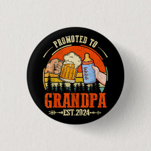 Promoted to Grandpa Est 2024 Retro Fathers Day New Button