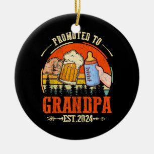 Promoted to Grandpa Est 2024 Retro Fathers Day New Ceramic Ornament