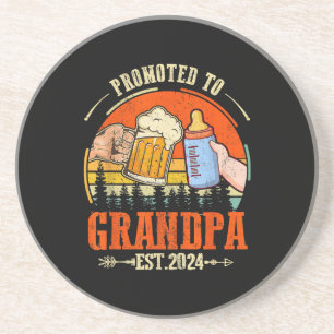 Promoted to Grandpa Est 2024 Retro Fathers Day New Coaster