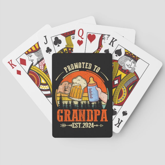 Promoted to Grandpa Est 2024 Retro Fathers Day New Poker Cards (Back)