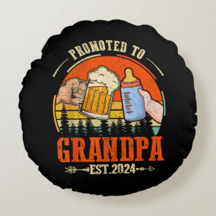 Promoted to Grandpa Est 2024 Retro Fathers Day New Round Pillow