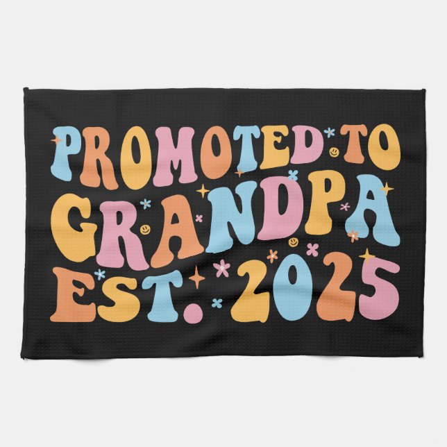 Promoted To Grandpa Est. 2025 III Kitchen Towel (Horizontal)