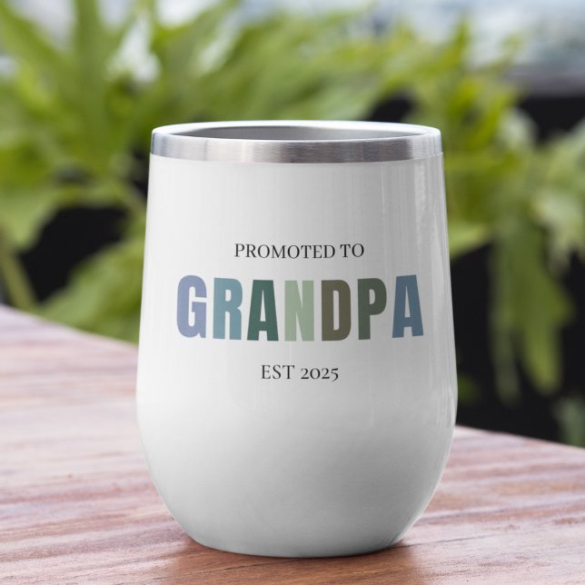 Promoted to Grandpa EST 2025 | Neutral Pastel Thermal Wine Tumbler (Creator Uploaded)