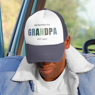 Promoted to Grandpa EST 2025   New Grandparent  Trucker Hat
