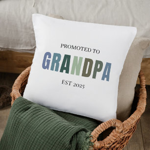 Promoted to Grandpa EST 2025 Soft Pastel Throw Pillow