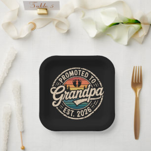 Promoted To Grandpa Est 2026 Pregnancy Retro Paper Plates