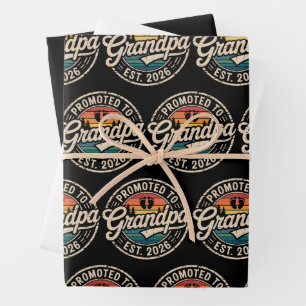Promoted To Grandpa Est 2026 Pregnancy Retro Wrapping Paper Sheets