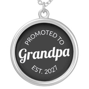 Promoted To Grandpa Est 2027 New Papa I Silver Plated Necklace