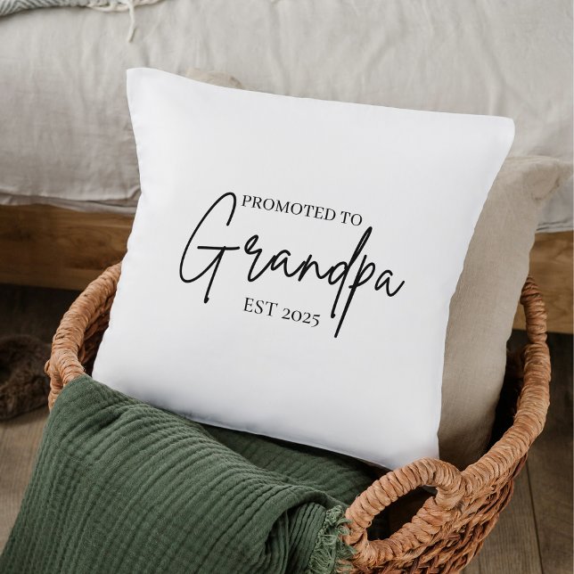 Promoted to Grandpa EST | New Grandpa Gift Throw Pillow (Creator Uploaded)