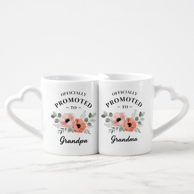 Promoted to Grandpa & Grandma Personalized Lover's Coffee Mug Set (Front Nesting)