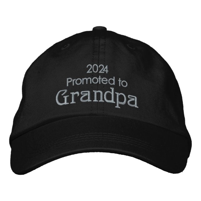 Promoted to Grandpa Year (Father's Day) Gray Text Embroidered Baseball Cap (Front)