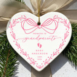 Promoted to Grandparents Christmas Ornament<br><div class="desc">This charming Christmas ornament features the heartfelt saying "Promoted to Grandparents, " beautifully complemented by adorable footprints,  your baby's name,  and birthdate,  all encased in a hand-drawn heart frame with a delightful bow.</div>