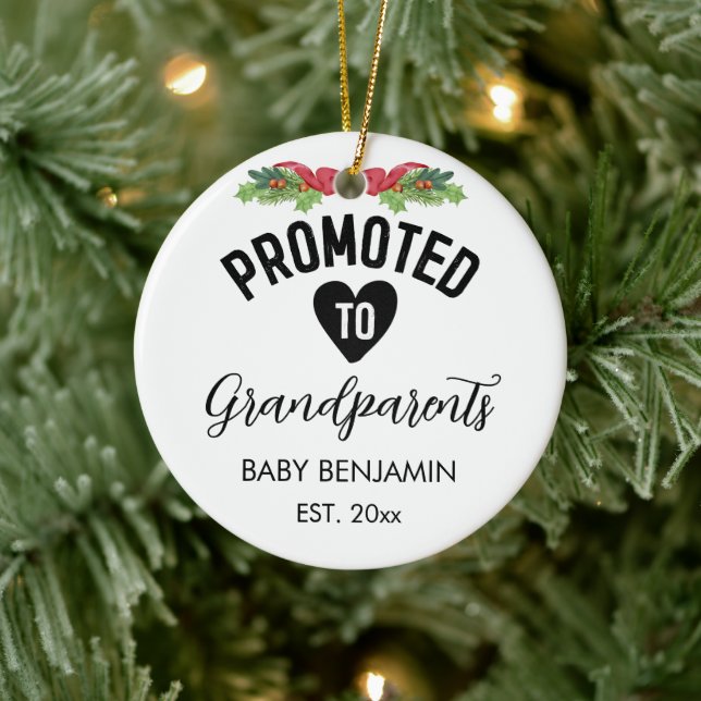 Promoted to Grandparents Personalized Baby Name Ceramic Ornament (Tree)