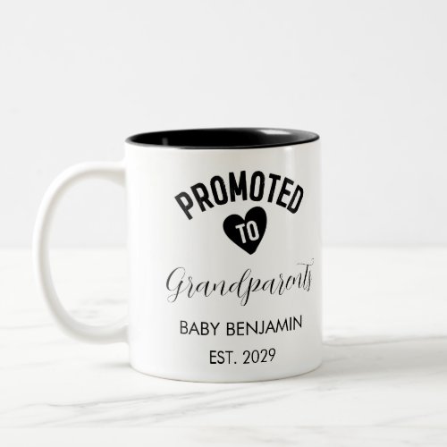 Promoted to Grandparents Personalized Baby Name Two_Tone Coffee Mug