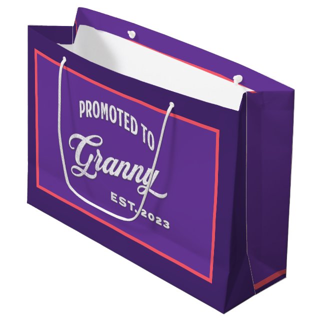 Promoted To Granny Est. 2023 For New Grandma Large Gift Bag (Front Angled)