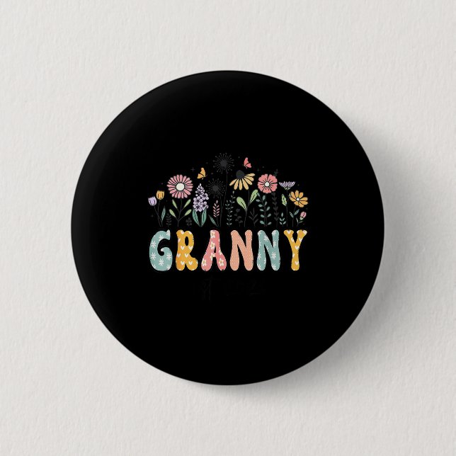 Promoted To Granny Est. 2026 Daisy Floral Wildflow Button (Front)