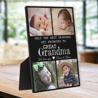 Promoted To Great Grandma 4 Photo Black 8 x 10 Plaque
