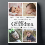 Promoted To Great Grandma 4 Photo Collage Gift Plaque<br><div class="desc">Photo collage plaque with 'Only The Best Grandmas Get Promoted To Great Grandma ' typography  . Makes a perfect gift for your favorite grandmother for mother's day , grandparent's day , birthday. Personalize with we love you message and grandchildren names.</div>