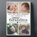 Promoted To Great Grandma 4 Photo Collage Gift Plaque<br><div class="desc">Photo collage plaque with 'Only The Best Grandmas Get Promoted To Great Grandma ' typography  . Makes a perfect gift for your favorite grandmother for mother's day , grandparent's day , birthday. Personalize with we love you message and grandchildren names.</div>