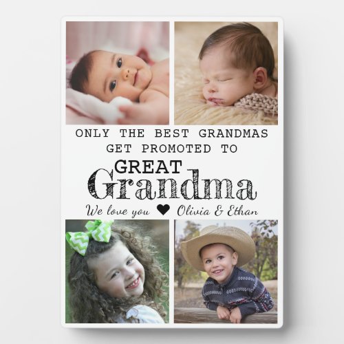 Promoted To Great Grandma 4 Photo Collage Gift Plaque