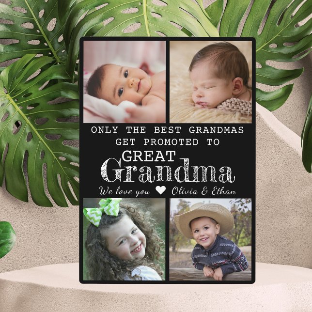 Promoted To Great Grandma 4 Photo Collage Plaque (Promoted To Great Grandma 4 Photo Collage Plaque-First Time Great Grandma Gift idea)