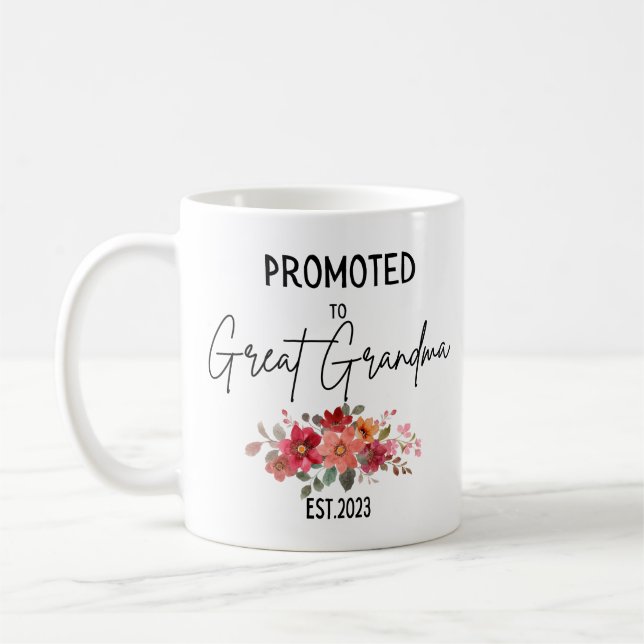 Promoted To Great Grandma Est 2023, Great grandma Coffee Mug (Left)