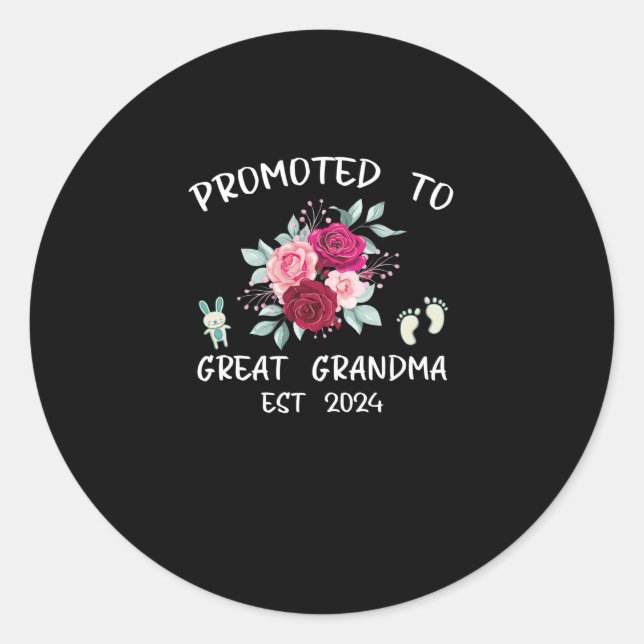 Promoted To Great Grandma Est 2024 Classic Round Sticker (Front)