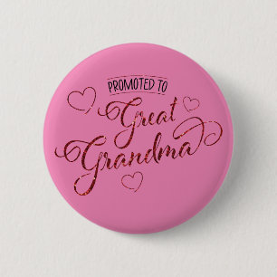 Promoted to Great Grandma faux sparkle with hearts Button