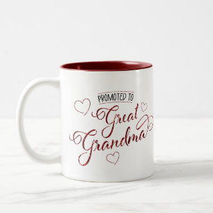 Promoted to Great Grandma faux sparkle with hearts Two-Tone Coffee Mug