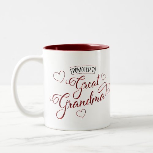 Promoted to Great Grandma faux sparkle with hearts Two_Tone Coffee Mug