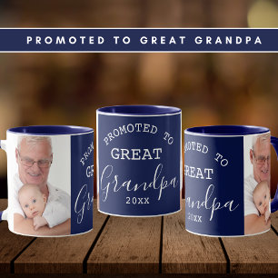 Promoted to Great Grandpa 2 Photo Collage Blue Mug