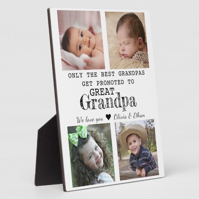 Promoted To Great Grandpa 4 Photo Collage White Plaque (Side)