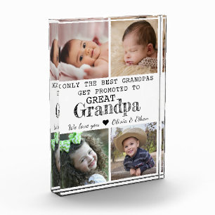 Promoted To Great Grandpa 4 Picture Collage White Photo Block