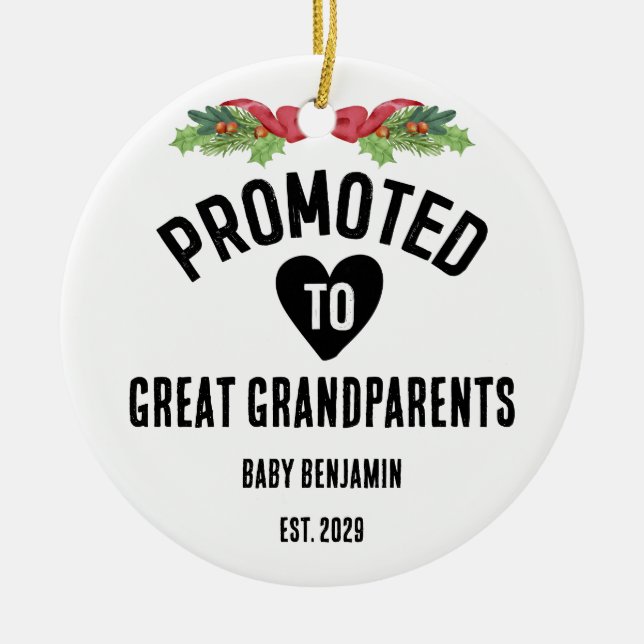 Promoted to Great Grandparents Personalized Name Ceramic Ornament (Front)